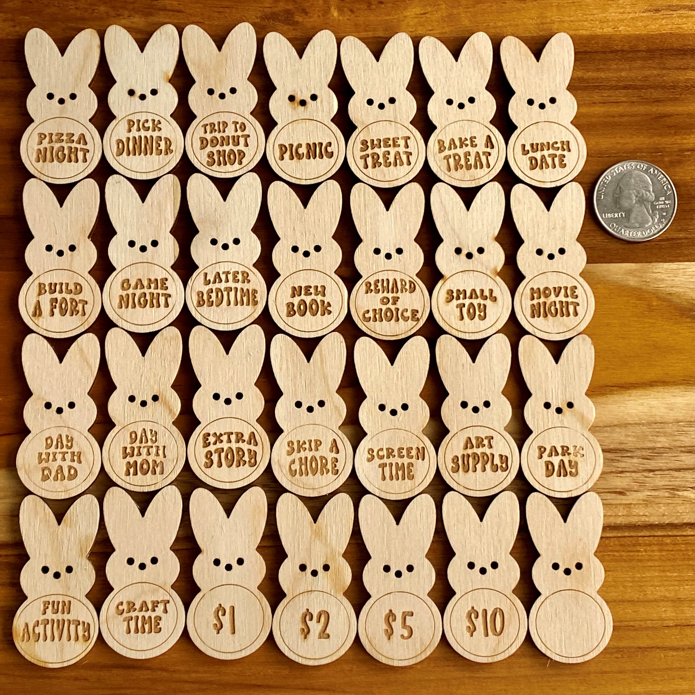 Christiandiscipleshop Easter Egg Filler - Engraved Bunny Shaped Easter Egg Filler Tokens with Activities
