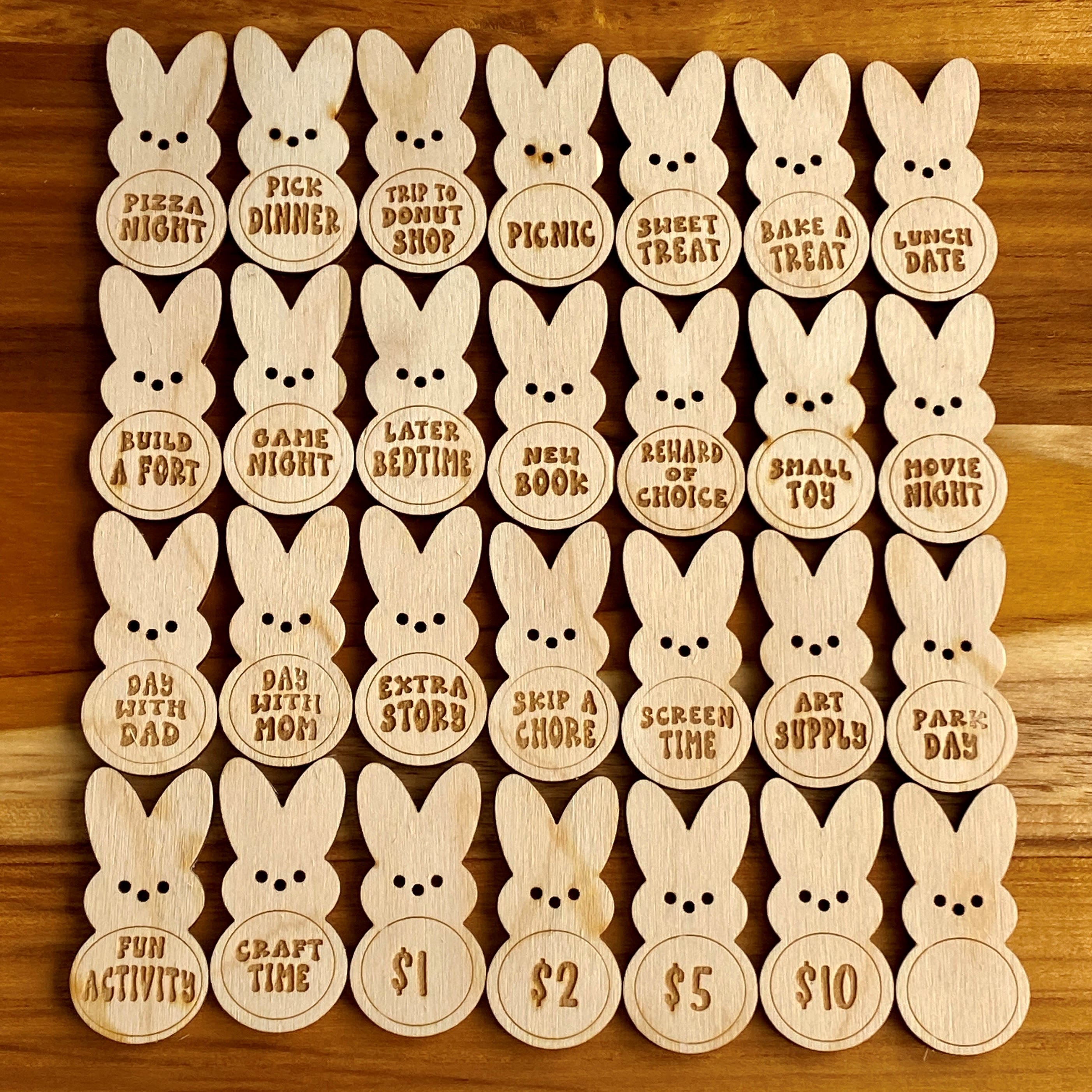 Christiandiscipleshop Easter Egg Filler - Engraved Bunny Shaped Easter Egg Filler Tokens with Activities