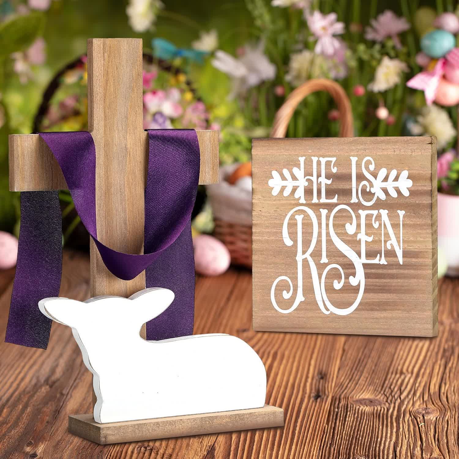 christiandiscipleshop He is Risen Easter Tiered Tray Decor: A Joyful Celebration of Faith
