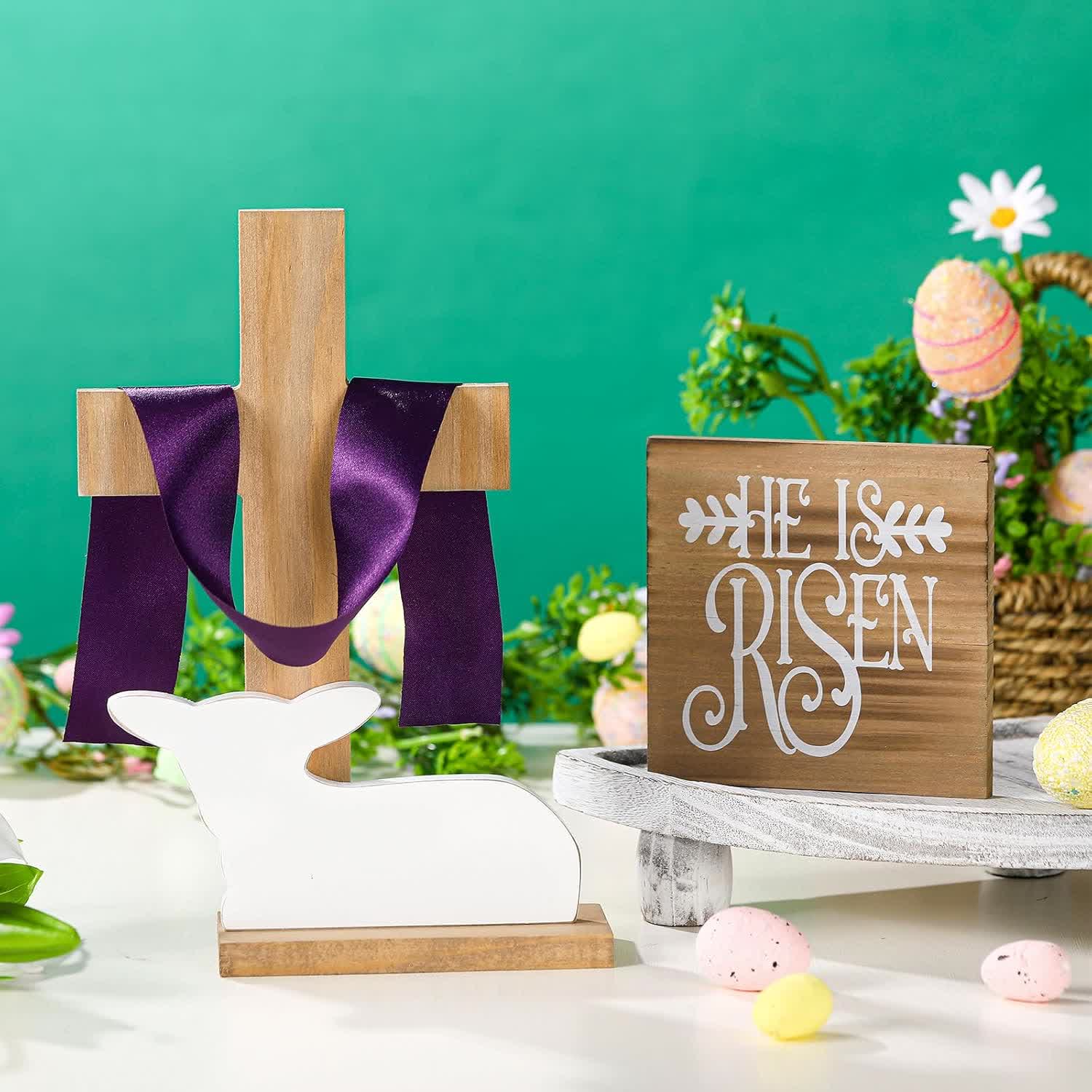 christiandiscipleshop He is Risen Easter Tiered Tray Decor: A Joyful Celebration of Faith