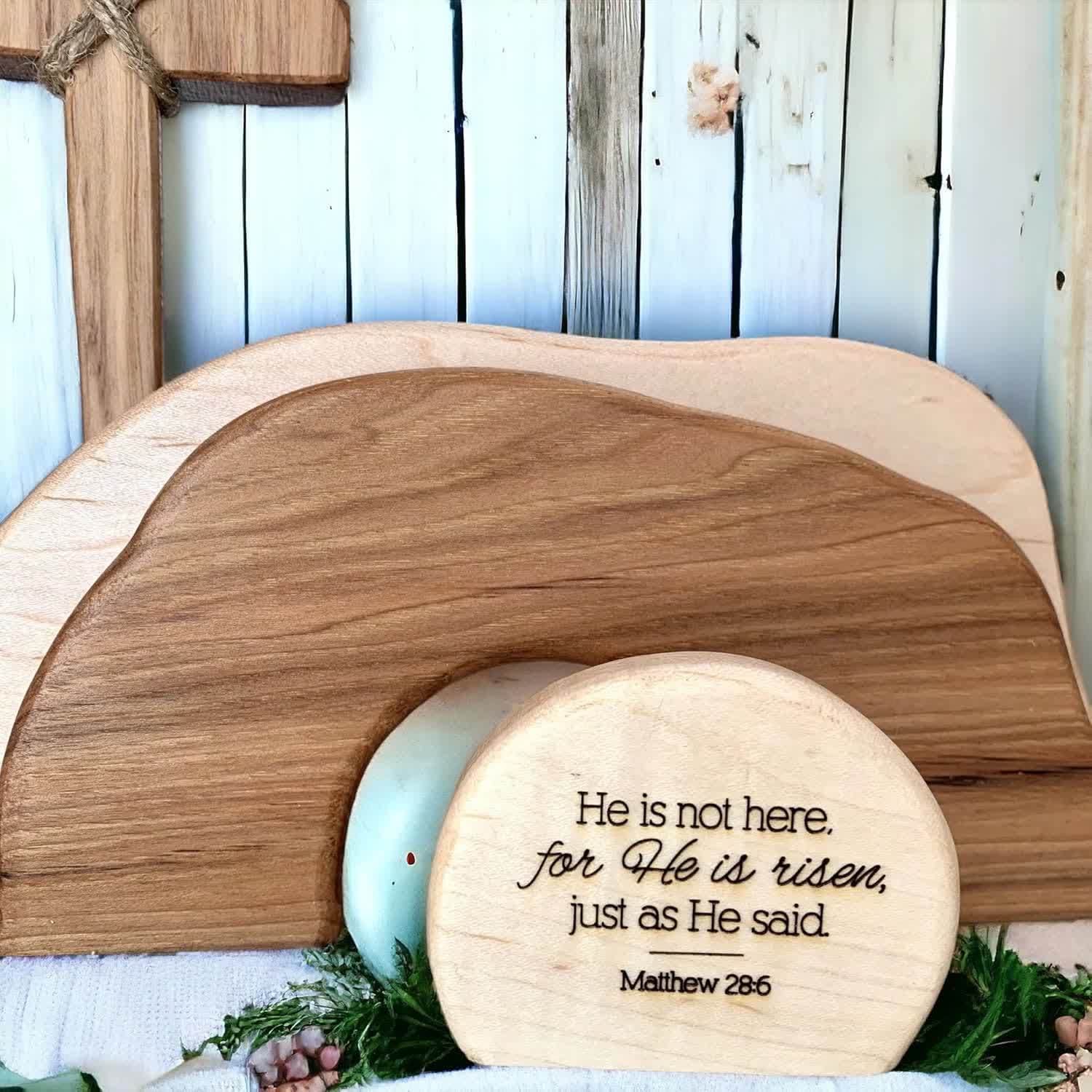 christiandiscipleshop He is Risen: Rustic Wooden Easter Resurrection Decor Set with Scripture Wall Art