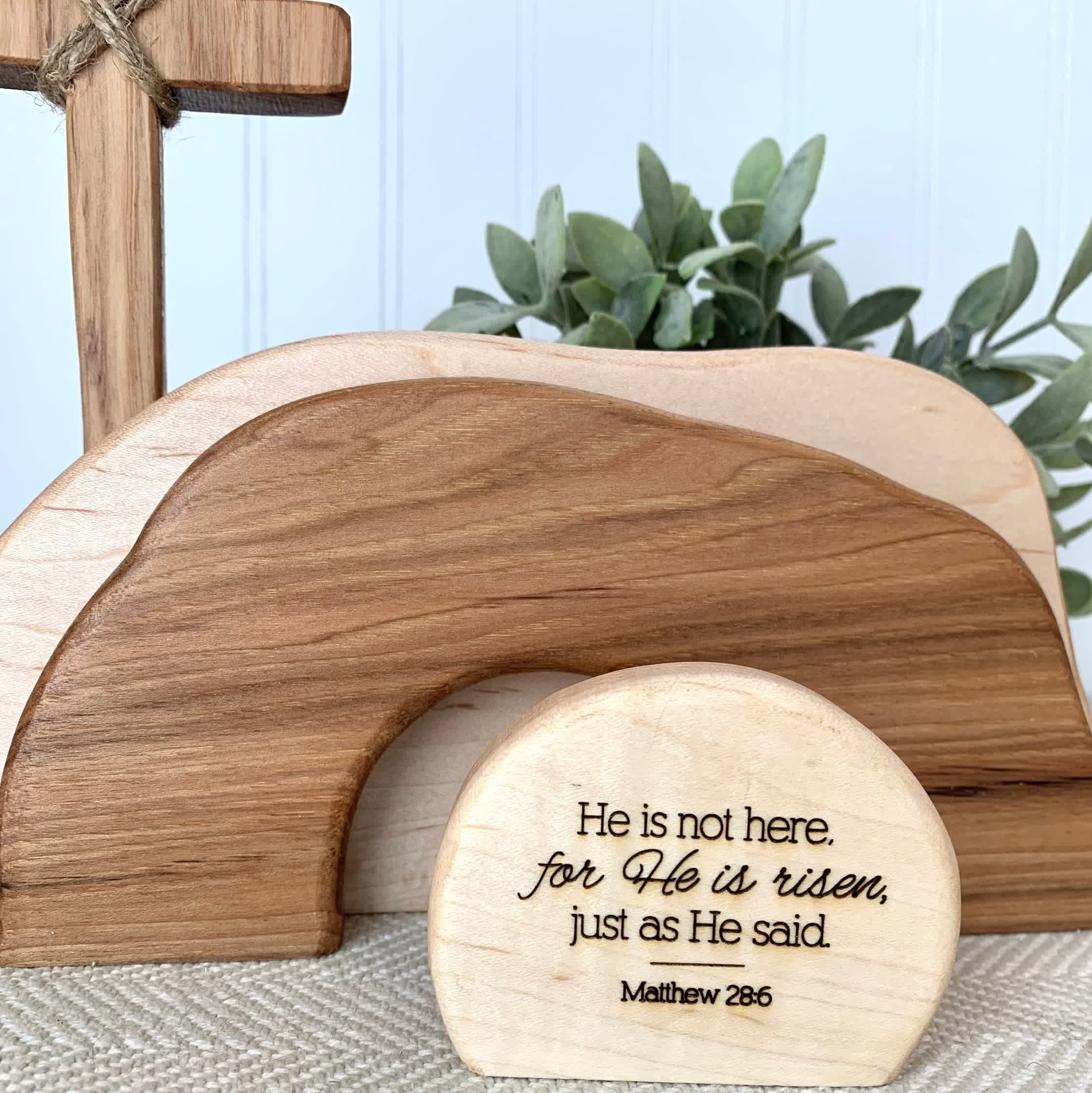 christiandiscipleshop He is Risen: Rustic Wooden Easter Resurrection Decor Set with Scripture Wall Art