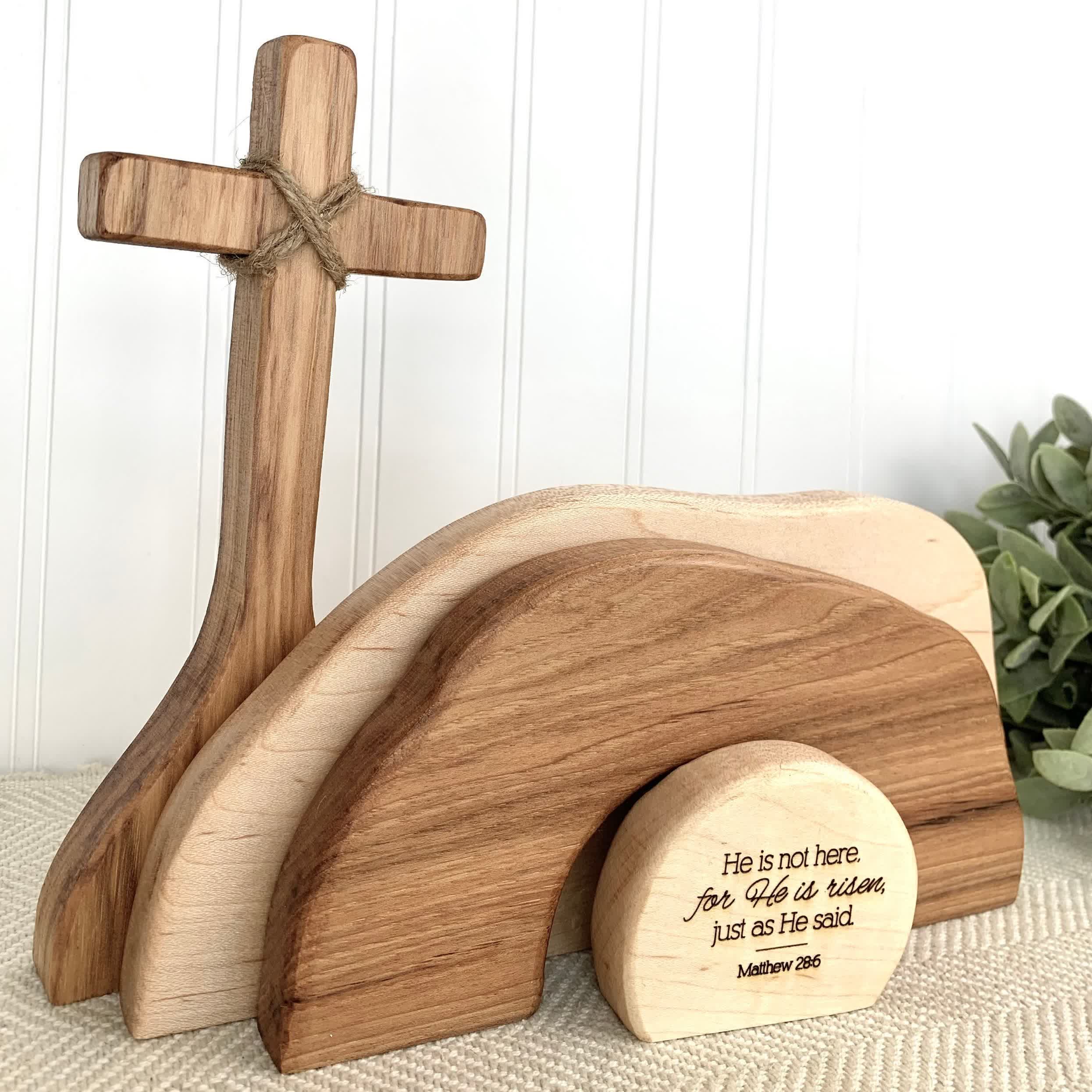 christiandiscipleshop He is Risen: Rustic Wooden Easter Resurrection Decor Set with Scripture Wall Art