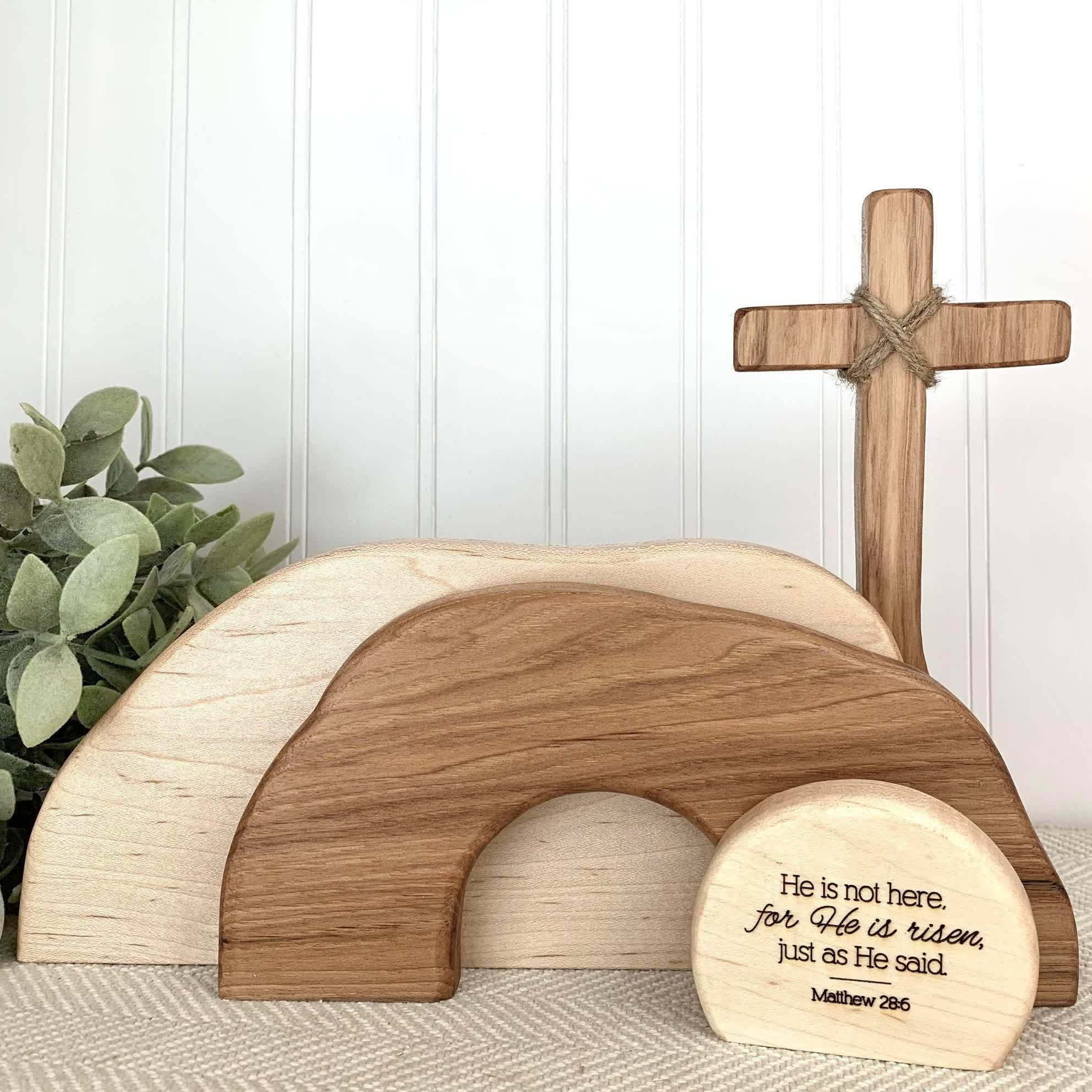 christiandiscipleshop He is Risen: Rustic Wooden Easter Resurrection Decor Set with Scripture Wall Art