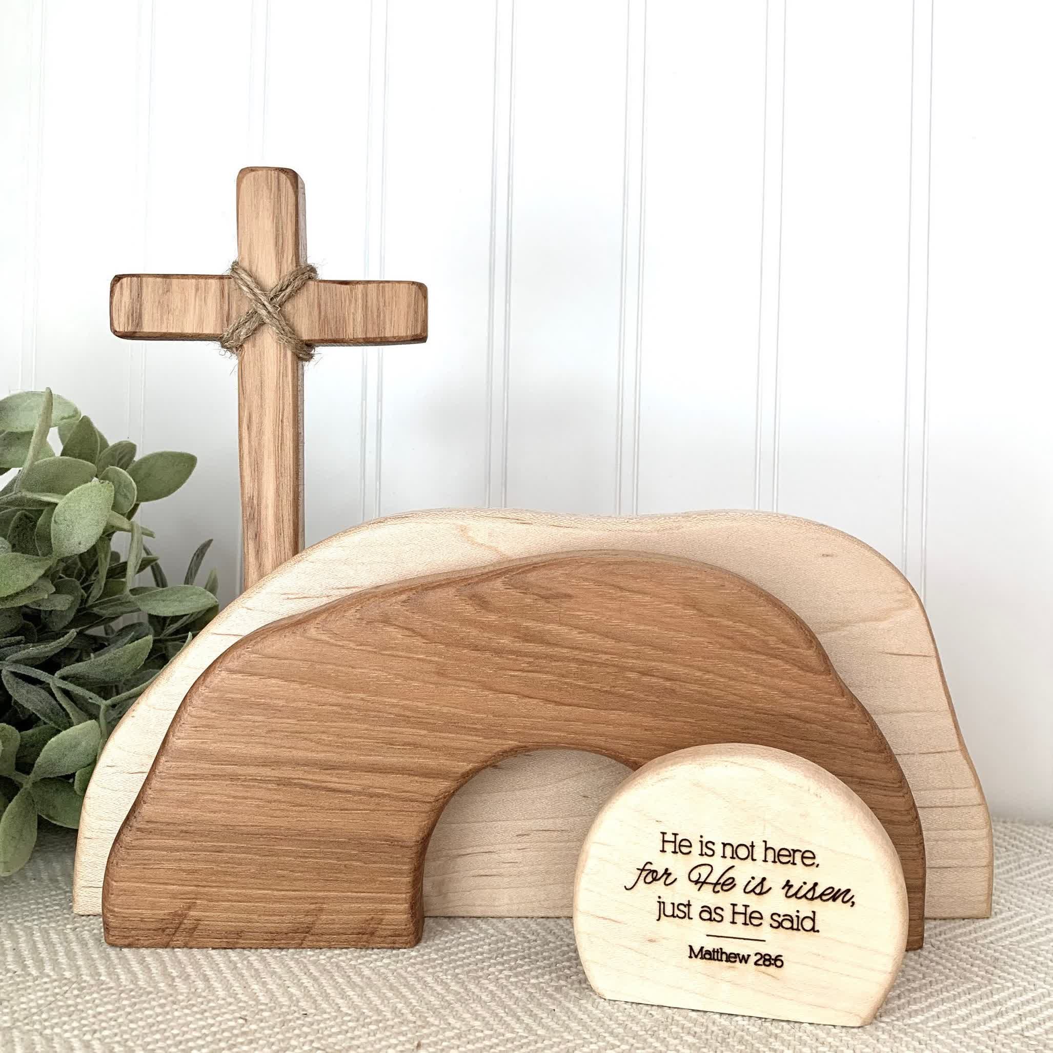 christiandiscipleshop He is Risen: Rustic Wooden Easter Resurrection Decor Set with Scripture Wall Art