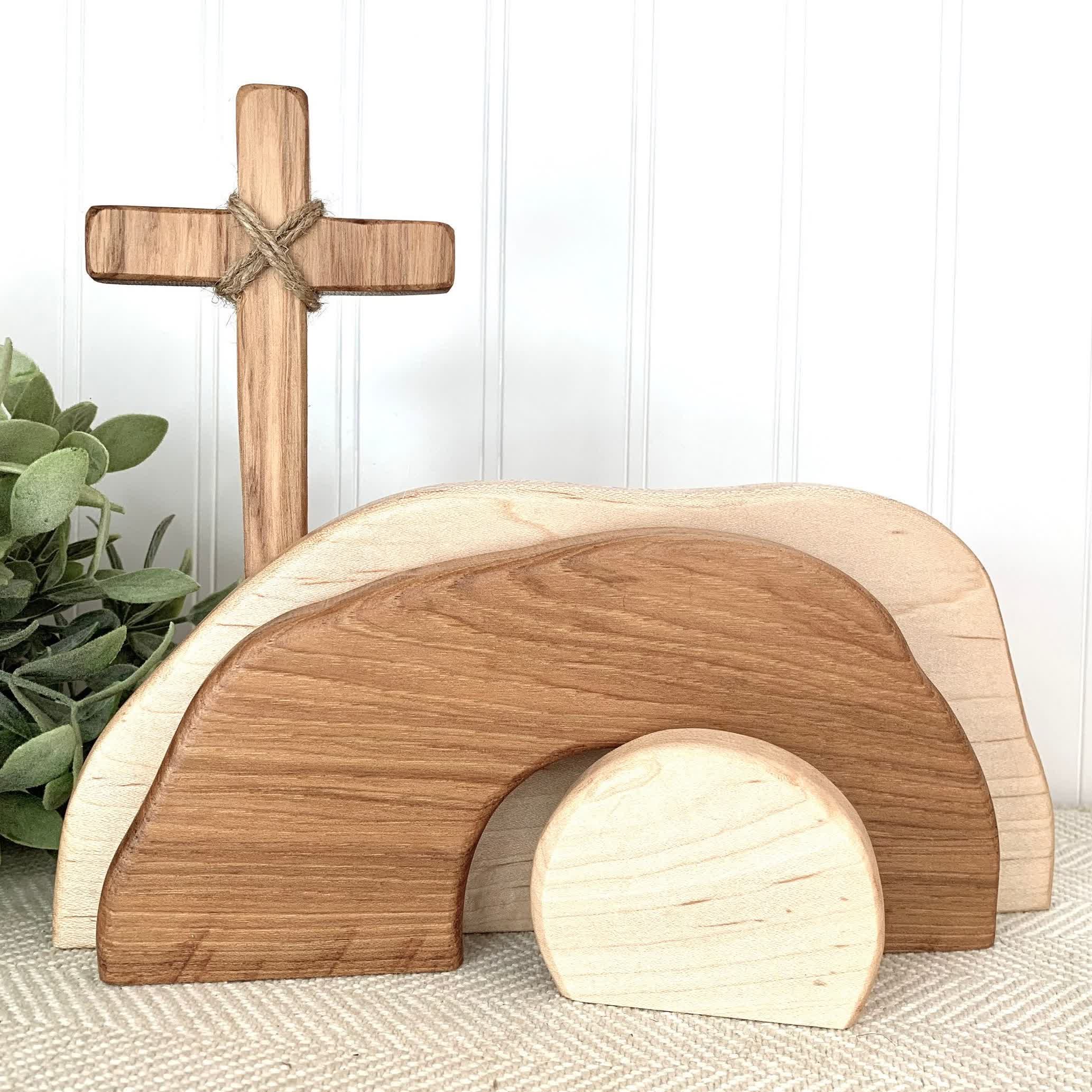 christiandiscipleshop He is Risen: Rustic Wooden Easter Resurrection Decor Set with Scripture Wall Art