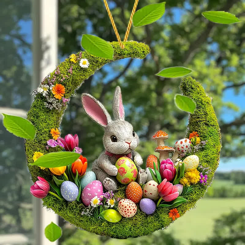 Christiandiscipleshop Springtime Delight: Enchanting Bunny & Floral Egg Easter Hanging Ornament