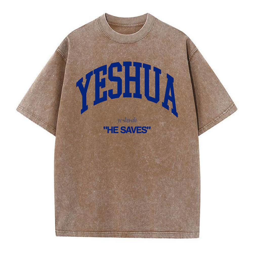 christiandiscipleshop Yeshua "He Saves" Washed T-Shirt