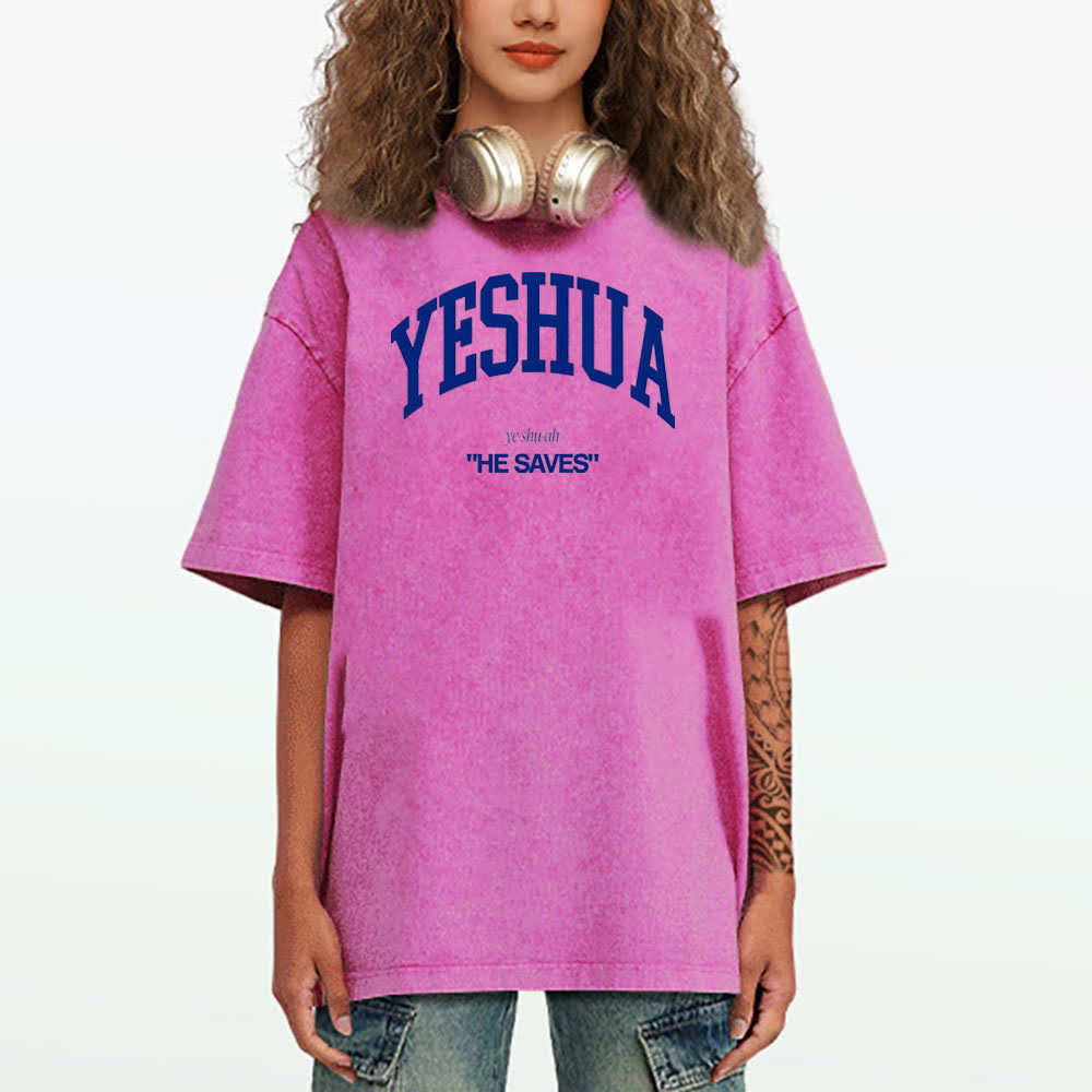 christiandiscipleshop Yeshua "He Saves" Washed T-Shirt