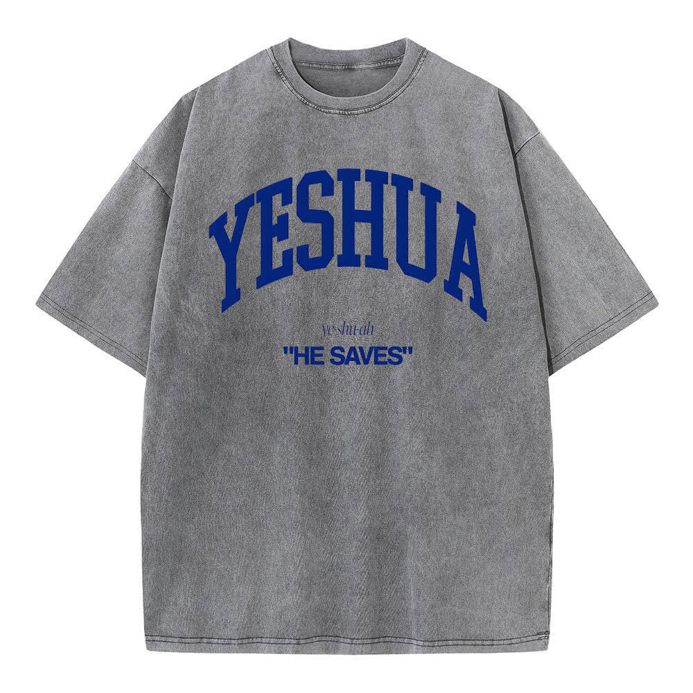 christiandiscipleshop Yeshua "He Saves" Washed T-Shirt