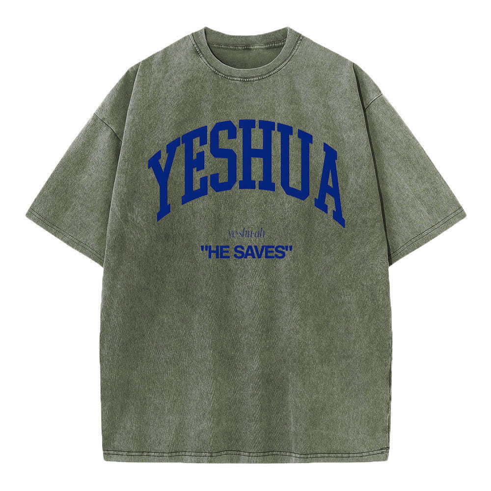 christiandiscipleshop Yeshua "He Saves" Washed T-Shirt