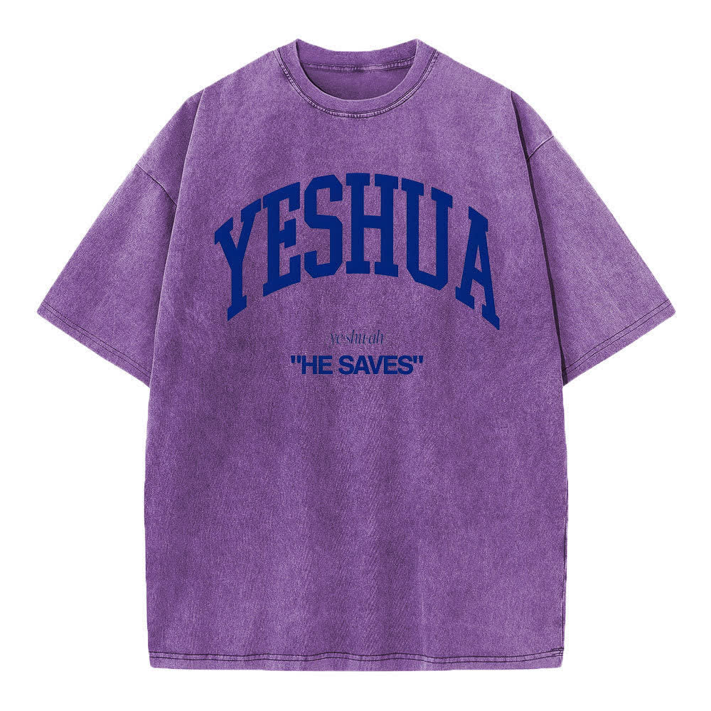 christiandiscipleshop Yeshua "He Saves" Washed T-Shirt