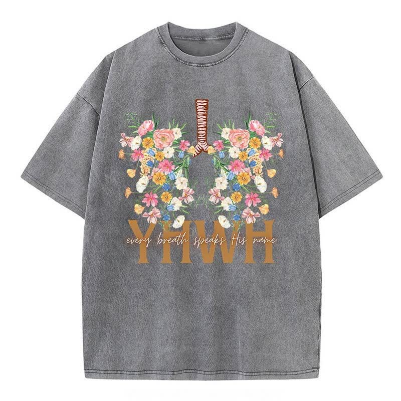 Christianartworkshop YHWH Floral Design Washed T-Shirt