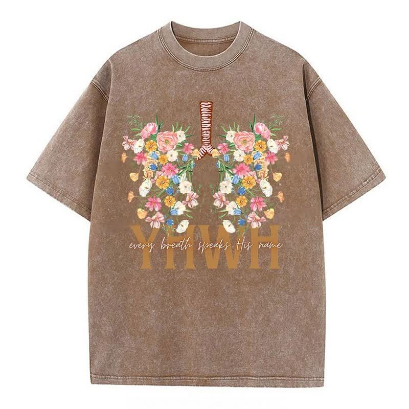 Christianartworkshop YHWH Floral Design Washed T-Shirt