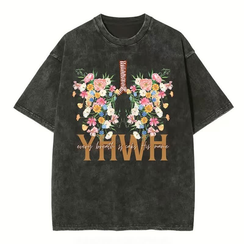 Christianartworkshop YHWH Floral Design Washed T-Shirt