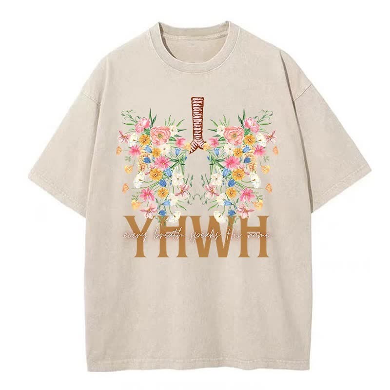 Christianartworkshop YHWH Floral Design Washed T-Shirt