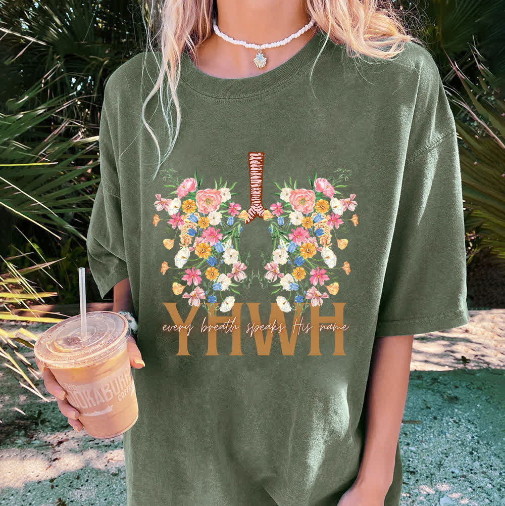 Christianartworkshop YHWH Floral Design Washed T-Shirt