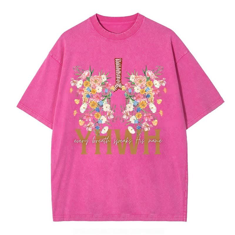 Christianartworkshop YHWH Floral Design Washed T-Shirt