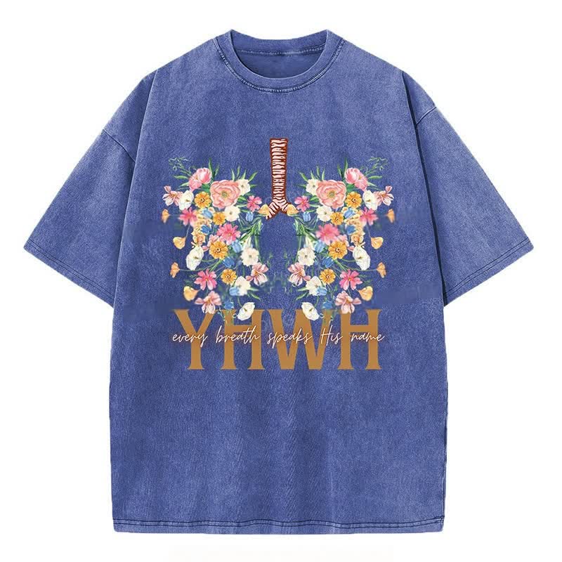 Christianartworkshop YHWH Floral Design Washed T-Shirt
