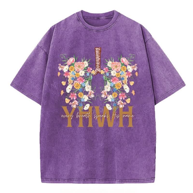 Christianartworkshop YHWH Floral Design Washed T-Shirt