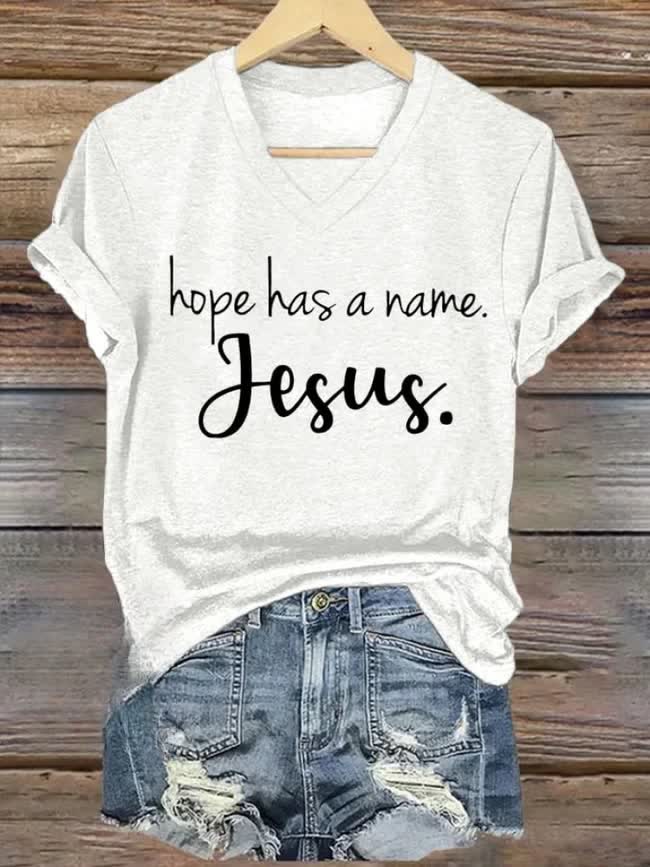 christiandiscipleshop Hope Has A Name Jesus Printed V-neck T-shirt