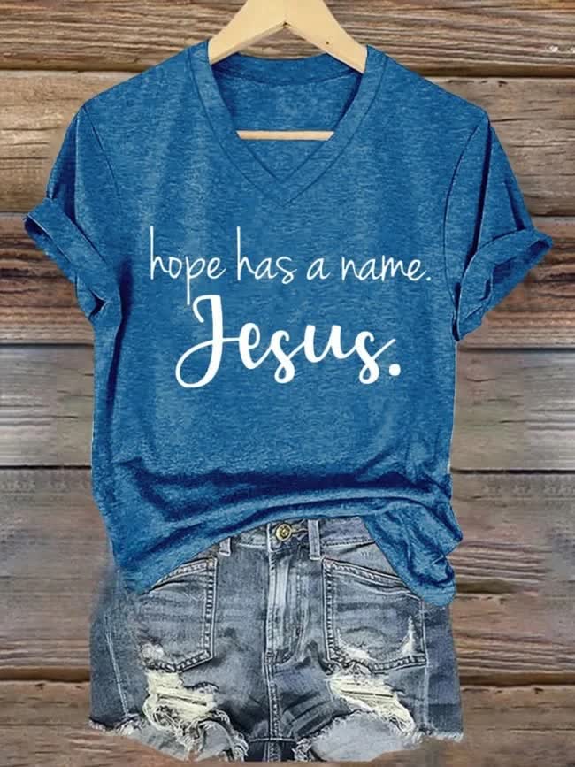 christiandiscipleshop Hope Has A Name Jesus Printed V-neck T-shirt