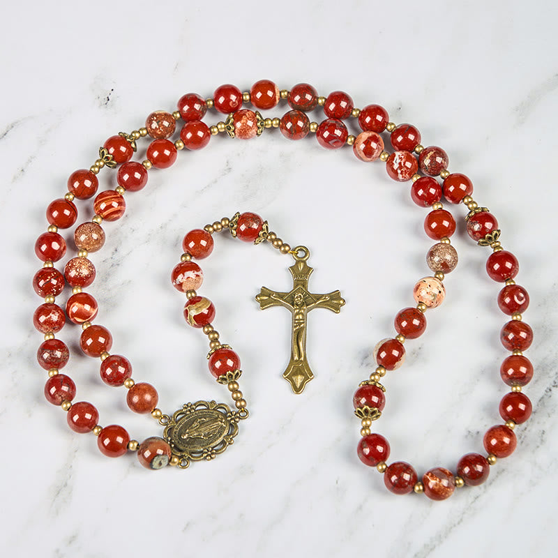 christiandiscipleshop Handmade 8mm Red Jasper Gemstone Rosary with Miraculous Medal & Crucifix