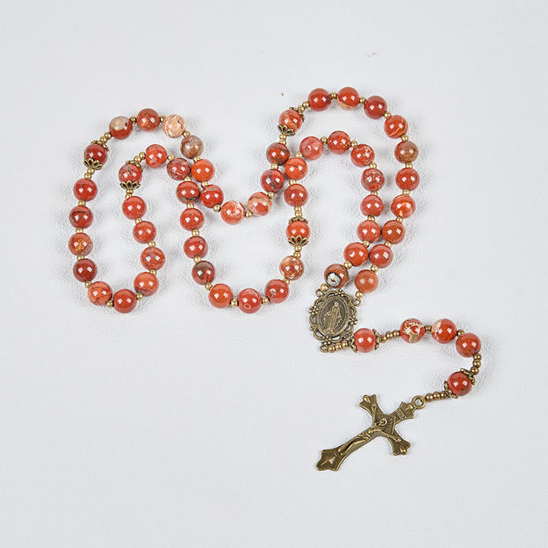 christiandiscipleshop Handmade 8mm Red Jasper Gemstone Rosary with Miraculous Medal & Crucifix