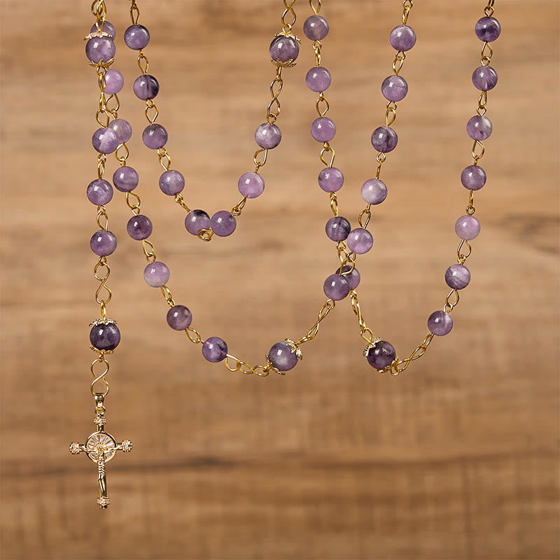 Christiandiscipleshop Our Lady of Guadalupe & Crucifix of 8mm Round Purple Crystal Rosary