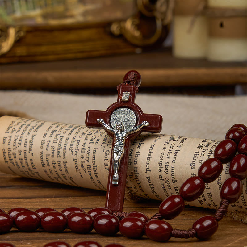 Christiandiscipleshop St. Benedict & Crucifix of 8*10mm Oval Bead Rosary - Three Timeless Colors
