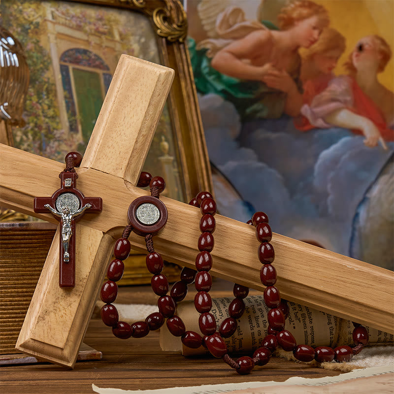 Christiandiscipleshop St. Benedict & Crucifix of 8*10mm Oval Bead Rosary - Three Timeless Colors
