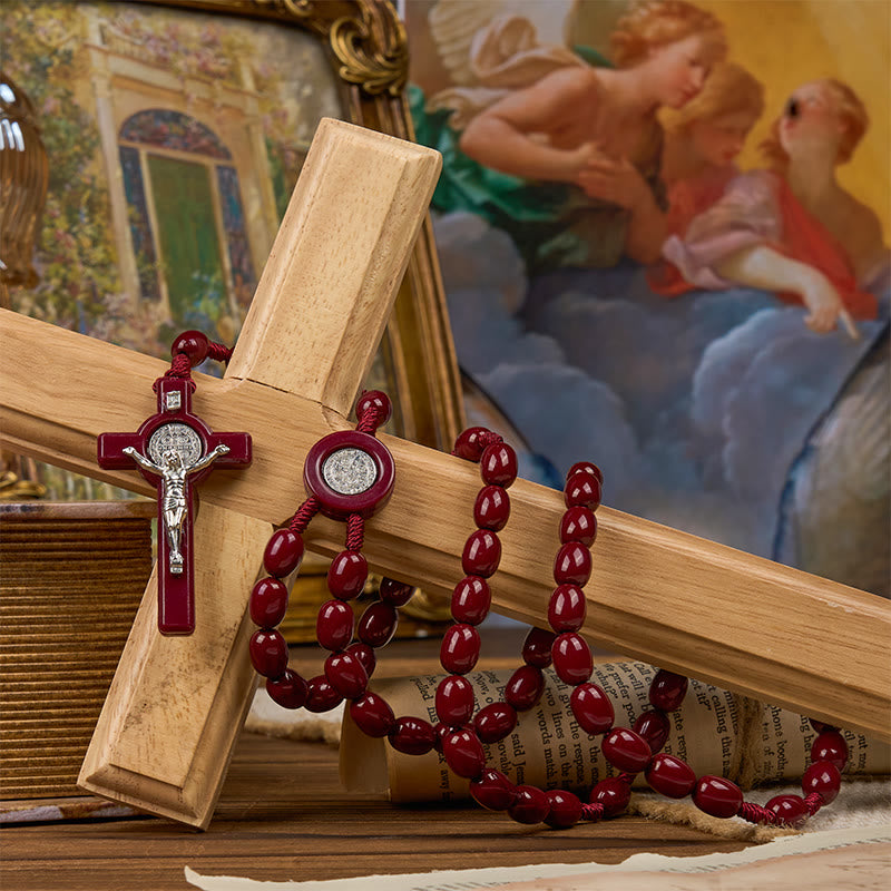 Christiandiscipleshop St. Benedict & Crucifix of 8*10mm Oval Bead Rosary - Three Timeless Colors