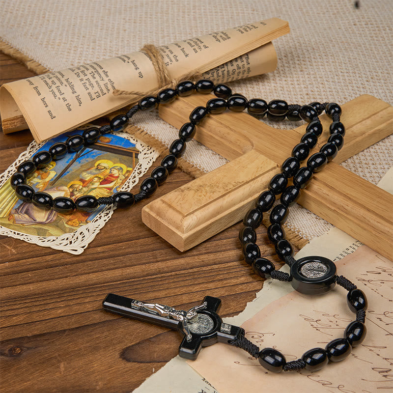 Christiandiscipleshop St. Benedict & Crucifix of 8*10mm Oval Bead Rosary - Three Timeless Colors