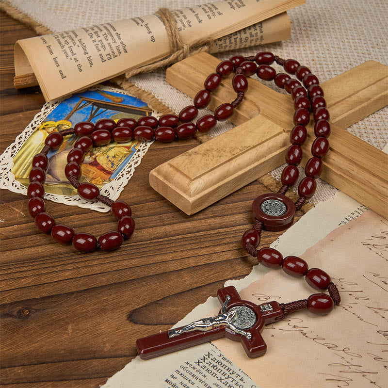 Christiandiscipleshop St. Benedict & Crucifix of 8*10mm Oval Bead Rosary - Three Timeless Colors