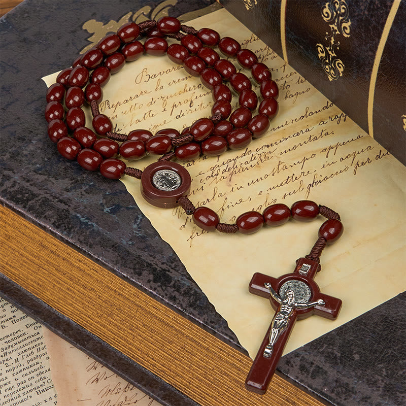Christiandiscipleshop St. Benedict & Crucifix of 8*10mm Oval Bead Rosary - Three Timeless Colors