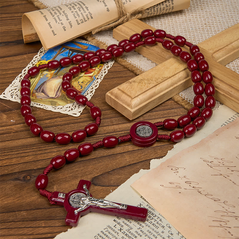 Christiandiscipleshop St. Benedict & Crucifix of 8*10mm Oval Bead Rosary - Three Timeless Colors
