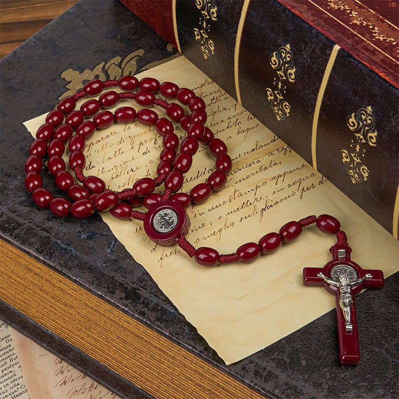 Christiandiscipleshop St. Benedict & Crucifix of 8*10mm Oval Bead Rosary - Three Timeless Colors