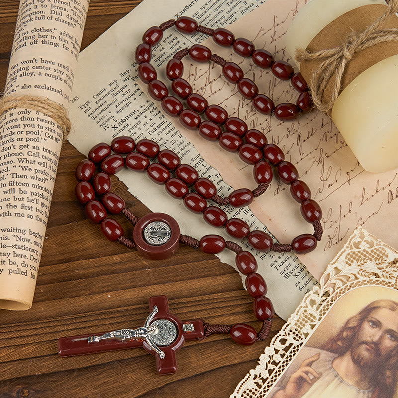 Christiandiscipleshop St. Benedict & Crucifix of 8*10mm Oval Bead Rosary - Three Timeless Colors