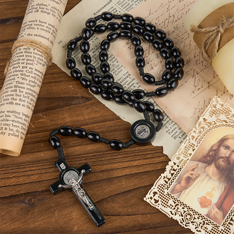 Christiandiscipleshop St. Benedict & Crucifix of 8*10mm Oval Bead Rosary - Three Timeless Colors