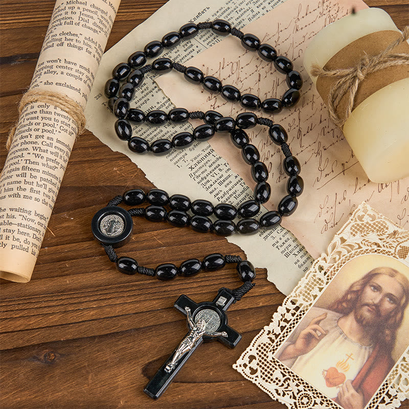 Christiandiscipleshop St. Benedict & Crucifix of 8*10mm Oval Bead Rosary - Three Timeless Colors
