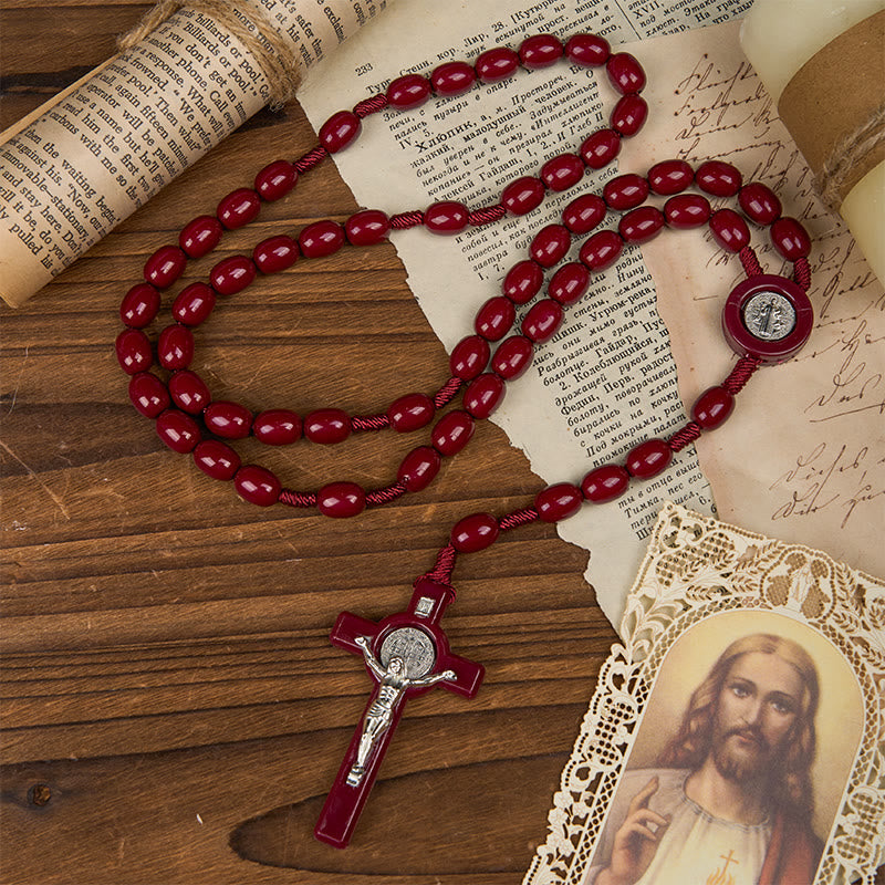 Christiandiscipleshop St. Benedict & Crucifix of 8*10mm Oval Bead Rosary - Three Timeless Colors