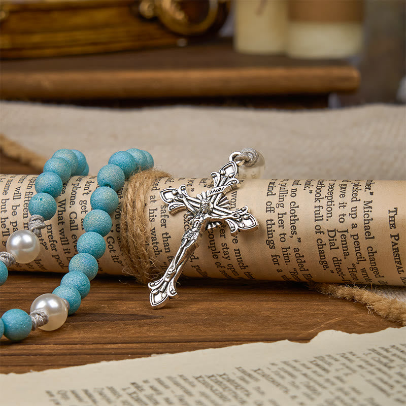 Christiandiscipleshop Our Lady & Crucifix of 8mm Sparkling Glass Sand Bead Handmade Rosary