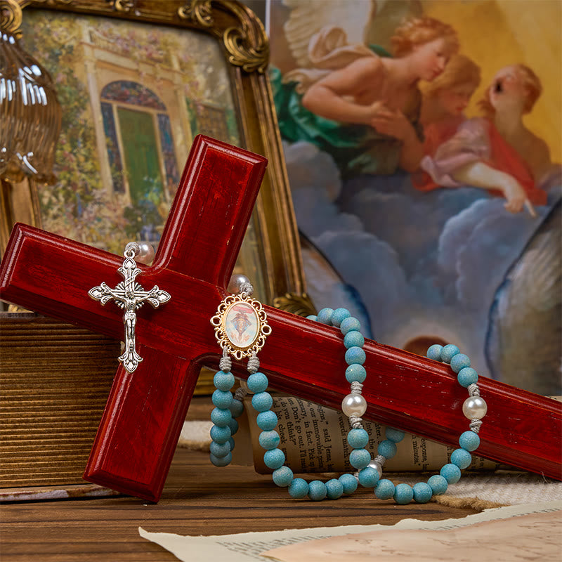 Christiandiscipleshop Our Lady & Crucifix of 8mm Sparkling Glass Sand Bead Handmade Rosary