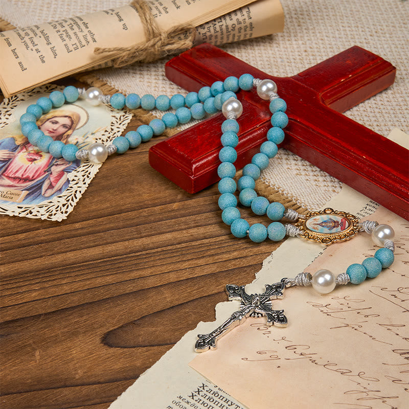 Christiandiscipleshop Our Lady & Crucifix of 8mm Sparkling Glass Sand Bead Handmade Rosary