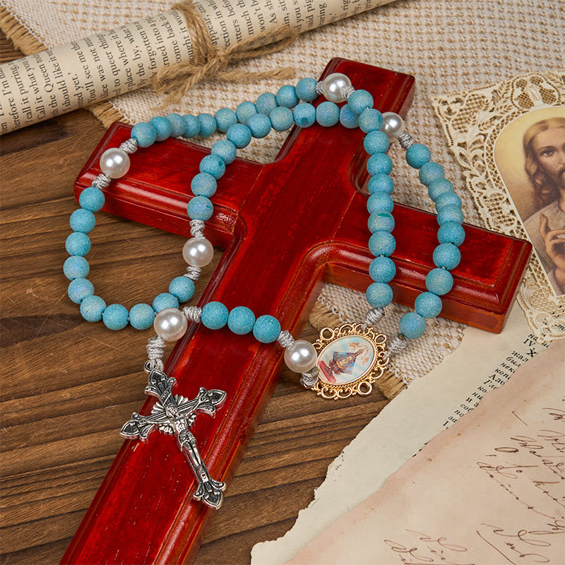 Christiandiscipleshop Our Lady & Crucifix of 8mm Sparkling Glass Sand Bead Handmade Rosary