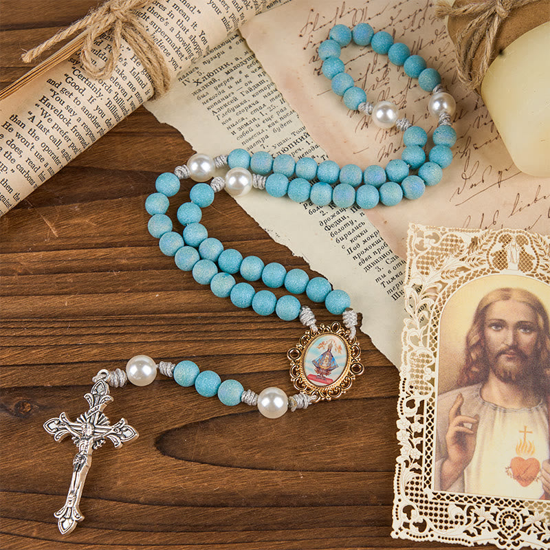 Christiandiscipleshop Our Lady & Crucifix of 8mm Sparkling Glass Sand Bead Handmade Rosary