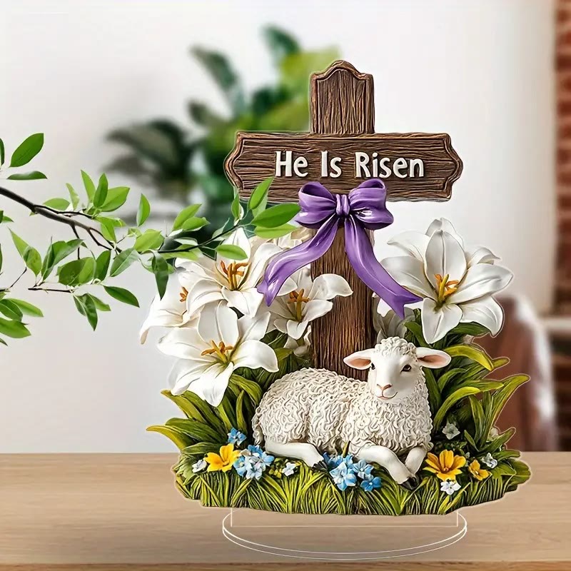 Christiandiscipleshop Easter Resurrection with He Is Risen Cross and Lamb Figurine
