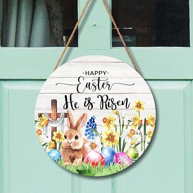 christiandiscipleshop Happy Easter Bunny Hanging Pendant Ornament: For He is Risen