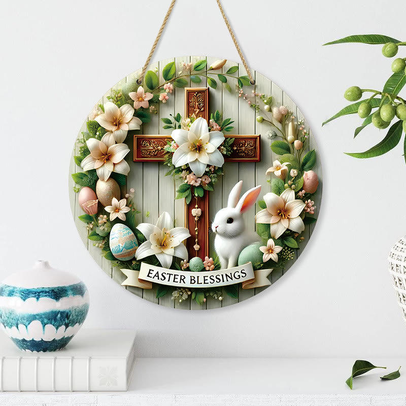 Christiandiscipleshop Easter Blessing Floral Garden Cross Wooden Hanging Ornament