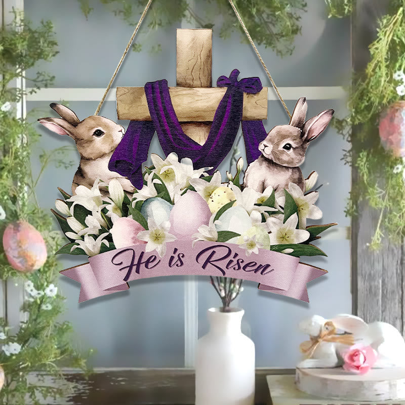 christiandiscipleshop He is Risen Easter Bunny Home Hanging Pendant Ornament